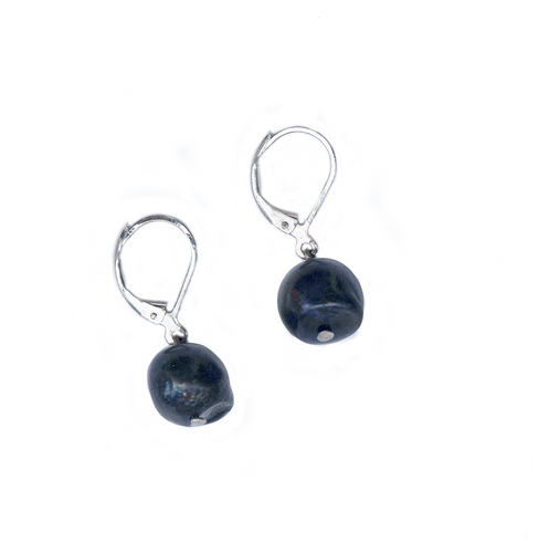 Hazel & Marie: Cultured Pearl earrings on sterling silver in navy blue