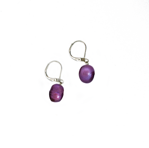 Hazel & Marie: Cultured Pearl earrings on sterling silver in purple, lavender