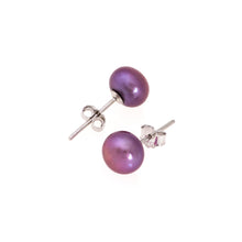 Load image into Gallery viewer, Pearl studs, pearl earrings, natural, purple, lavender, blue pearls, bridesmaid gifts, bat mitzvah, J Crew, Mikimoto, natural pearls, dyed pearls, colored pearls
