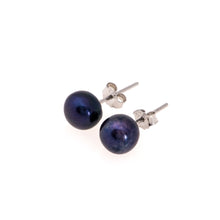 Load image into Gallery viewer, Pearl studs, pearl earrings, natural, navy blue pearls, bridesmaid gifts, bat mitzvah, J Crew, Mikimoto, natural pearls, dyed pearls, colored pearls