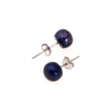 Load image into Gallery viewer, Pearl studs, pearl earrings, natural, navy blue pearls, bridesmaid gifts, bat mitzvah, J Crew, Mikimoto, natural pearls, dyed pearls, colored pearls