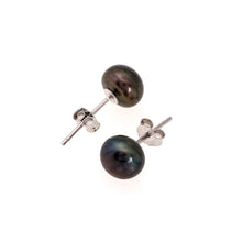 Load image into Gallery viewer, Pearl studs, pearl earrings, natural, black pearls, bridesmaid gifts, bat mitzvah, J Crew, Mikimoto, natural pearls, dyed pearls, colored pearls