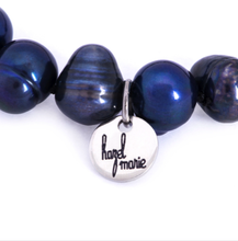 Load image into Gallery viewer, Pearls, pearl necklace, navy blue, dark blue, preppy pearls, bridesmaid gifts, bat mitzvah, J Crew, Mikimoto, natural pearls, dyed pearls, colored pearls