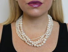 Load image into Gallery viewer, Hazel &amp; Marie: Cultured Pearl necklace, 5 strand in natural on model 