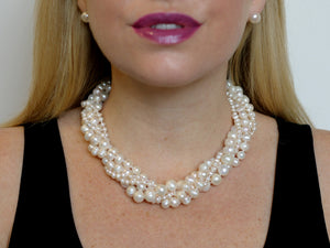 Hazel & Marie: Cultured Pearl necklace, 5 strand in natural on model 
