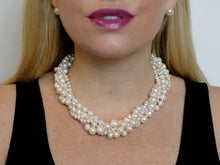 Load image into Gallery viewer, Hazel &amp; Marie: Cultured Pearl necklace twisted in natural color on model