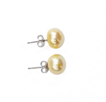 Load image into Gallery viewer, Hazel &amp; Marie: Cultured Pearl large stud earrings in lemonade on side