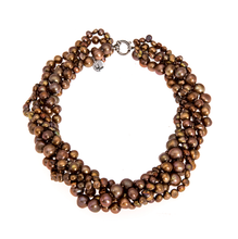 Load image into Gallery viewer, Hazel &amp; Marie: Cultured Pearl necklace, 5 strand twisted in gold color