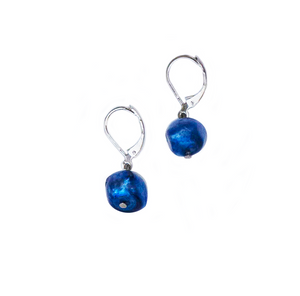 Hazel & Marie: Cultured Pearl earrings on sterling silver in blue