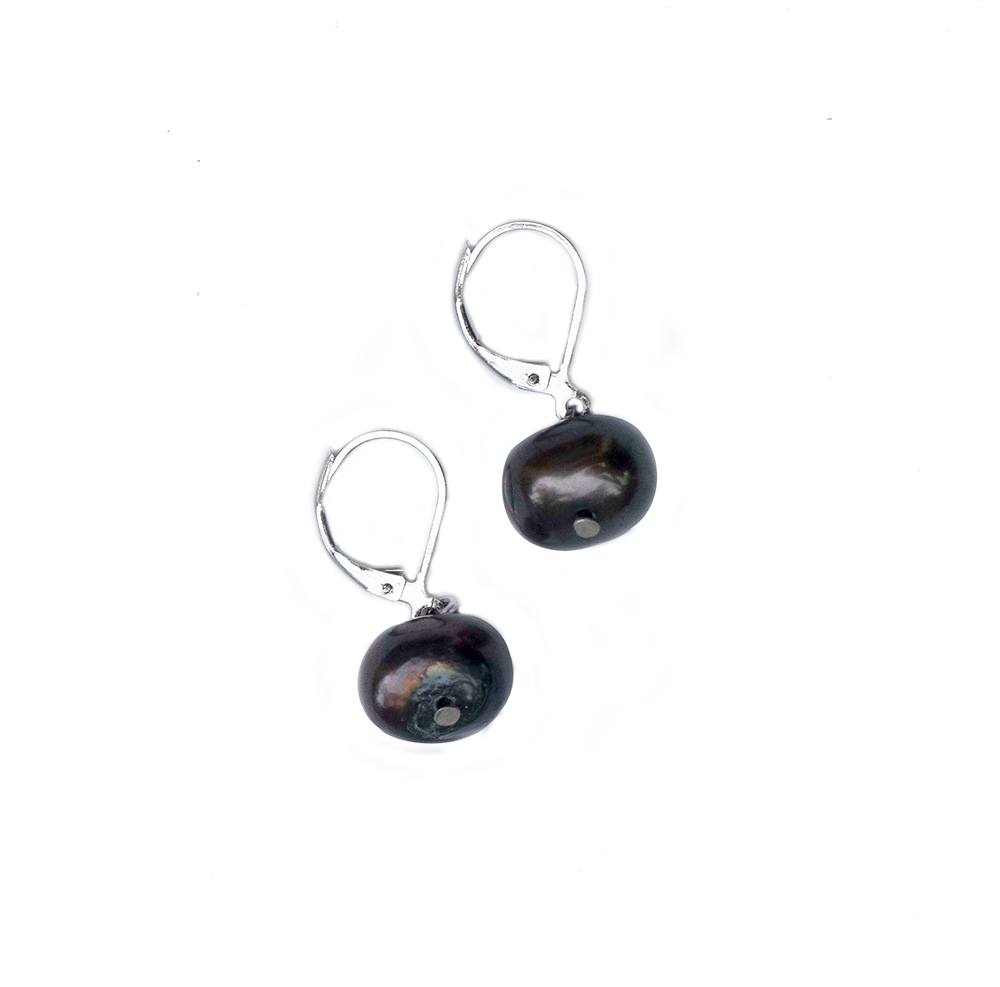 Hazel & Marie: Cultured Pearl earrings on sterling silver in black