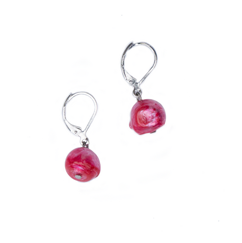 Hazel & Marie: Cultured Pearl earrings on sterling silver in hot pink