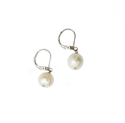 Hazel & Marie: Cultured Pearl earrings on sterling silver in natural white 