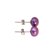 Load image into Gallery viewer, Pearl studs, pearl earrings, natural, navy blue pearls, bridesmaid gifts, bat mitzvah, J Crew, Mikimoto, natural pearls, dyed pearls, colored pearls