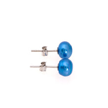 Load image into Gallery viewer, Pearl studs, pearl earrings, natural, blue, royal, teal, blue pearls, bridesmaid gifts, bat mitzvah, J Crew, Mikimoto, natural pearls, dyed pearls, colored pearls