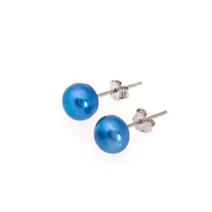 Pearl studs, pearl earrings, natural, blue, royal, teal, blue pearls, bridesmaid gifts, bat mitzvah, J Crew, Mikimoto, natural pearls, dyed pearls, colored pearls
