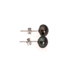 Load image into Gallery viewer, Pearl studs, pearl earrings, natural, black pearls, bridesmaid gifts, bat mitzvah, J Crew, Mikimoto, natural pearls, dyed pearls, colored pearls