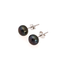 Load image into Gallery viewer, Pearl studs, pearl earrings, natural, black pearls, bridesmaid gifts, bat mitzvah, J Crew, Mikimoto, natural pearls, dyed pearls, colored pearls