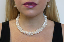 Load image into Gallery viewer, Hazel &amp; Marie: Cultured Pearl necklace twisted in natural color on model