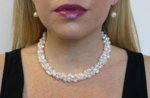 Hazel & Marie: Cultured Pearl necklace twisted in natural color on model