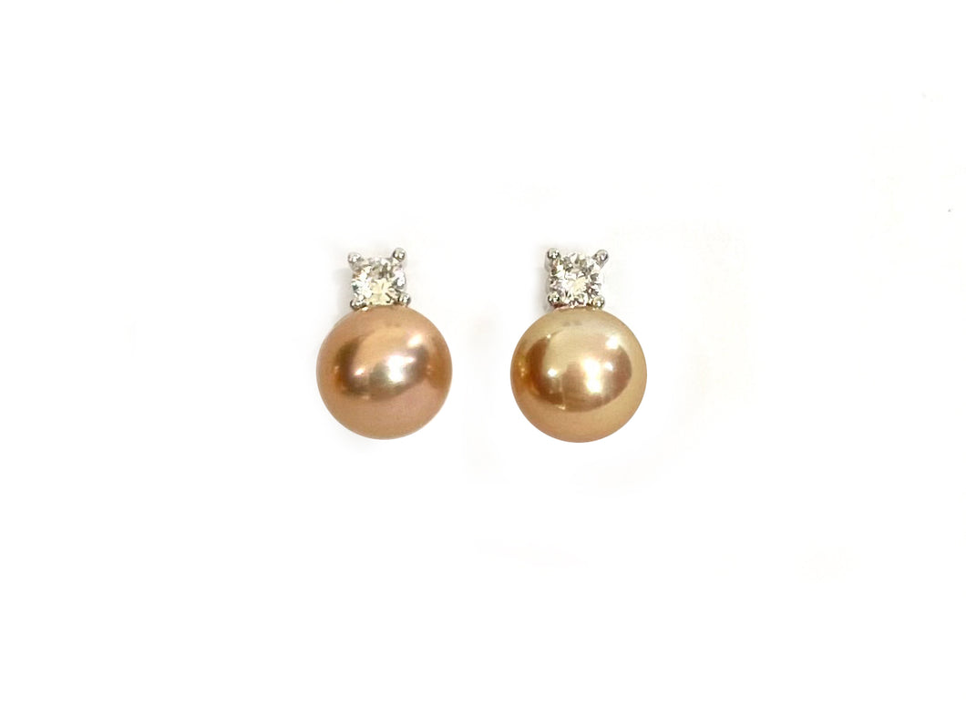 Princess Cut Pearl & Crystal Stud Earrings in Rose Gold