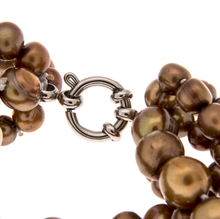 Load image into Gallery viewer, Hazel &amp; Marie: Cultured Pearl necklace, 5 strand twisted in gold color with clasp