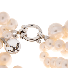 Load image into Gallery viewer, Hazel &amp; Marie: Zoomed in Cultured Pearl necklace tag and stainless steel clasp