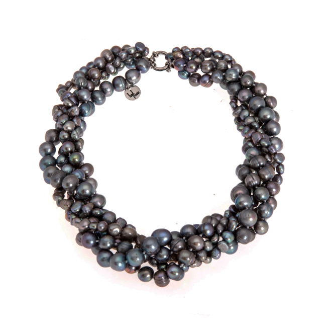 Hazel & Marie: Cultured Pearl necklace twisted in slate color