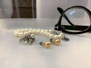 Princess Cut Pearl & Crystal Stud Earrings in Rose Gold – Hazel